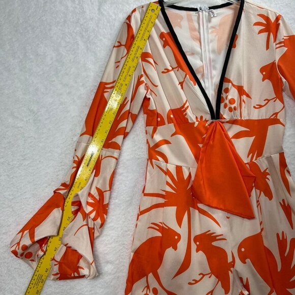 OC Order Womens S Poet Sleeve Bird Print Jumpsuit Deep Neck Wide Leg Resort Wear - Picture 9 of 16